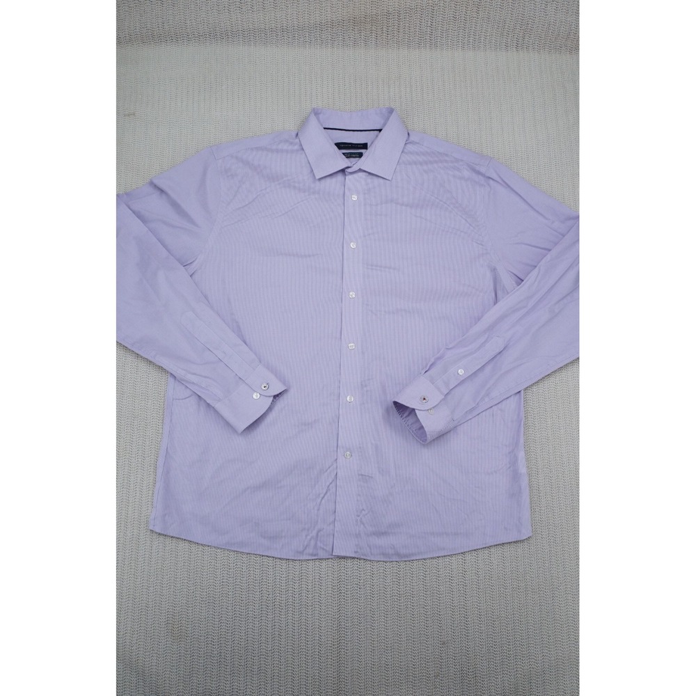 Tommy Hilfiger Shirt Mens Extra Large 17.5 36/37 Gingham Purple Supima Stretch